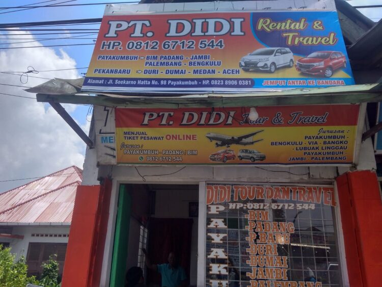 PT. Didi Tour & Travel, Travel Pertama di Payakumbuh dan Masuk Bandara 1 TRAVEL— Terlihat lokasi kantor Didi Toue & Travel di Jalan Sukarno Hatta, Parait Rantang, Kota Payakumbuh.