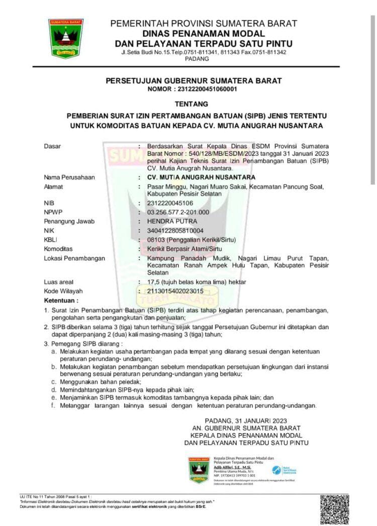 Cv. Mutiara Anugerah Nusantara, Laksanakan Kegiatan Sesuai Petunjuk dan Izin 1 e21f7f9f a05d 4dca 943d 93441511b50d