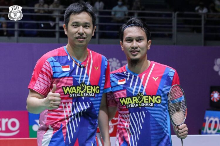 TERMOTIVASI— Pasangan ganda putra Indonesia Hendra Setiawan/Mohammad Ahsan menyatakan masih termotivasi untuk mengumpulkan poin demi lolos ke Olimpiade 2024 Paris.