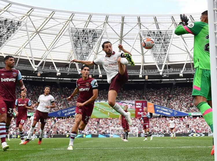 PROSES GOL— Proses terjadinya gol pertama City ke gawang West Ham yang dicetak oleh Bernardo Silva.