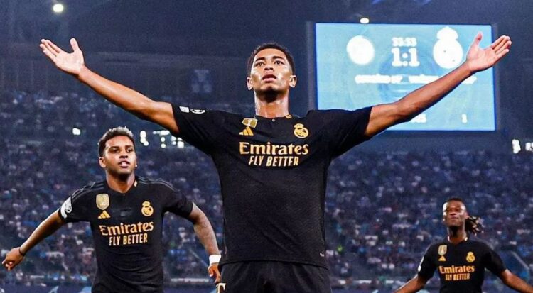 AKTOR KEMENANGAN— Bellingham menjadi aktor penting kemenangan Real Madrid atas Napoli di laga kedua UCL, Rabu (4/10 dinihari WIB.