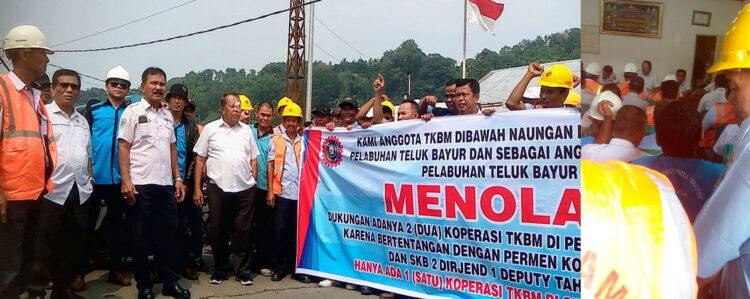 orasi damai— Ketua Koperbam Chandra dan ratusan anggota menggelar orasi damai di depan Kantor Koperbam Jalan Tanjung Periok, Telukbayur, Senin (16/10). Sementara, sebelum menggelar orasi Ketua Koperbam Chandra dan pengurus mengadakan rapat.