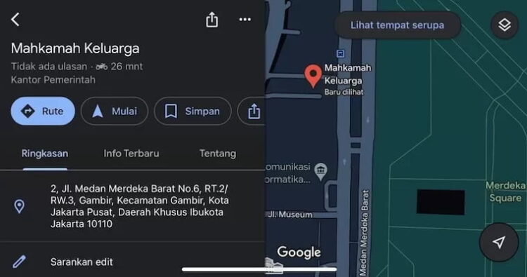 Nama Kantor MK Berubah jadi Mahkamah Keluarga di Google Maps 1 BERUBAH— Nama Kantor Mahkamah Konstitusi (MK) mendadak berubah nama menjadi Mahkamah Keluarga di pencarian jejaring Google Maps.