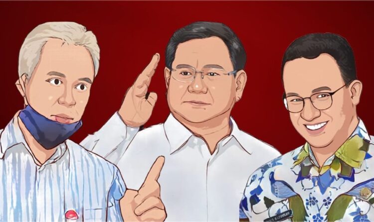 BACAPRES— Prabowo Subianto, Ganjar Pranowo dan Anies Baswedan.