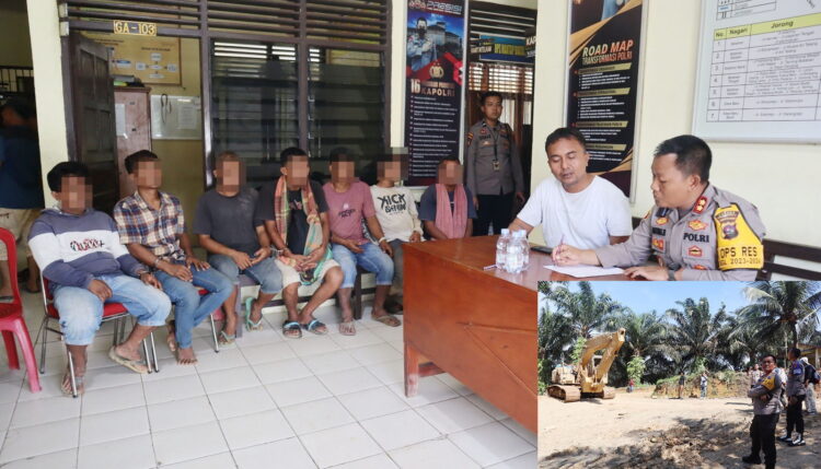 TAMBANG ILEGAL— Jajaran Polres Pasbar menangkap tujuh pelaku penambangan emas ilegal Nagari Batahan Barat, Kecamatan Ranah Batahan dan menyita satu unit alat berat ekskavator.