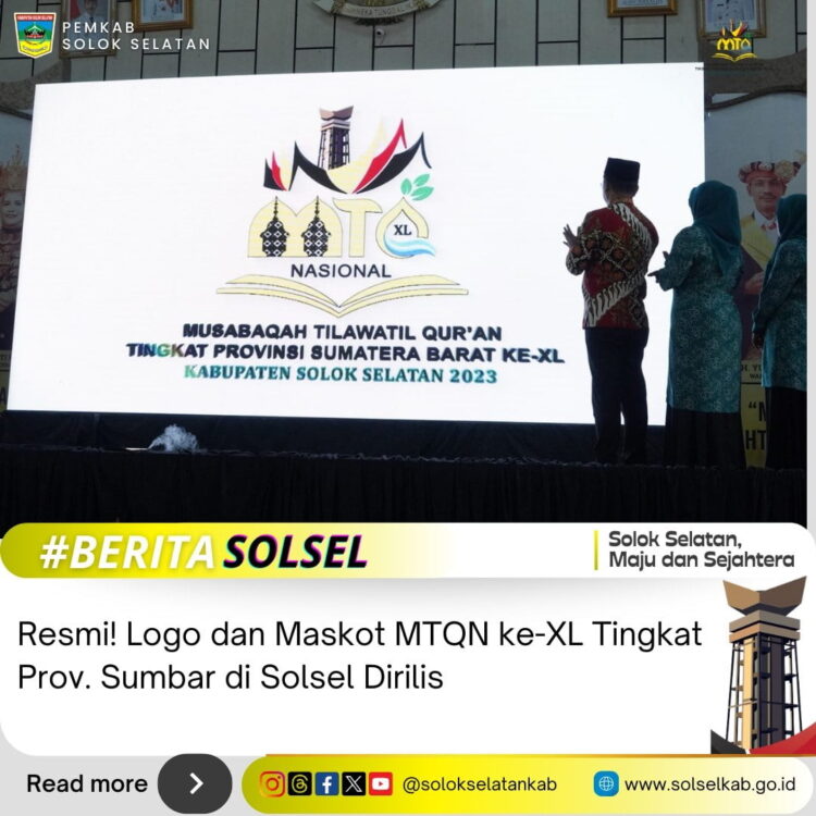 LAUNCHING LOGO— Bupati Solok Selatan H Khairunas saat launching logo dan maskot MTQN tingkat Sumbar, di Aula Sarantau Sasurambi Kantor Bupati Solok Selatan, Kamis (16/11).