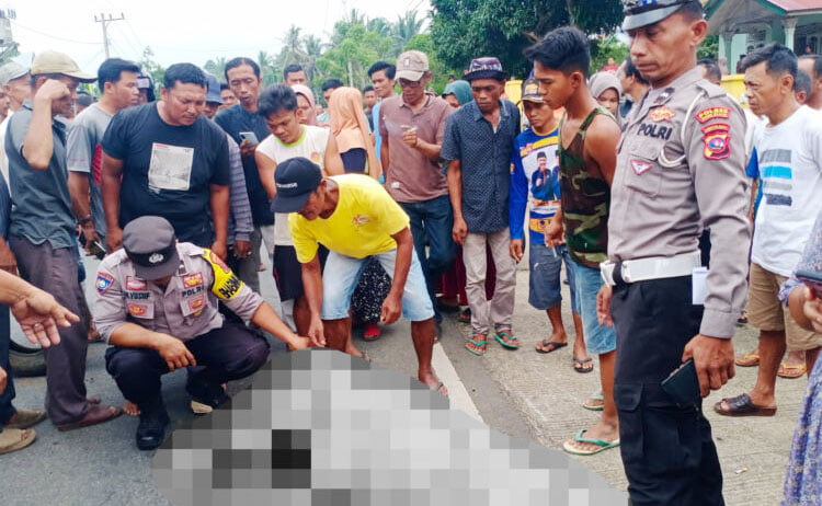 Pemotor Tewas Terlindas Truk Tangki CPO, Kepala Pecah dan Bersimbah Darah, Janji Serahkan Diri ke Polsek, Sopir malah Kabur 1 olah TKP— Polisi melakukan olah TKP tewasnya pemotor akibat terlindas truk tangki di di Kampung Air Batu, Nagari Tanah Bakali, Kecamatan Airpura, Pessel.
