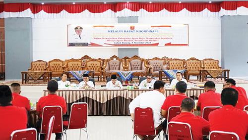 Sinkronisasi Pemda dan Pemerintah Nagari, Capai Visi Misi Agam Maju 1 RAKOR— DPMN Agam menggelar rakor sinkronisasi kebijakan penyelenggaraan pemerintah daerah dengan Walinagari se-Kabupaten Agam di Balairung Rumah Dinas Bupati AgamAgam Padang Baru Lubuk Basung, Rabu (8/11).