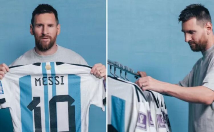 LELANG JERSEY— 6 Jersey yang Digunakan Messi di Piala Dunia 2022 Dilelang Rp154,4 Miliar.