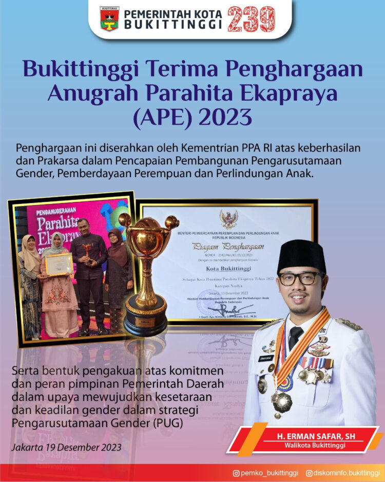 Bukittinggi Terima Penghargaan Anugrah Parahita Ekapraya