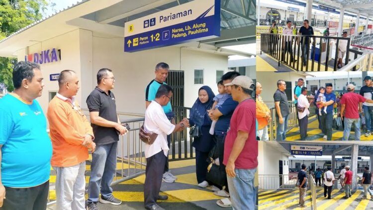 Jalur KA ke Pariaman, Percepatan Pertumbuhan Ekonomi, Penumpang Bisa Masuk ke Pantai Gandoriah 1 LANGSUNG KE GONDARIAH— Pj Wako Roberia meninjau proses pengunjung kereta api membeli tiket masuk ke Pantai Gandoriah.