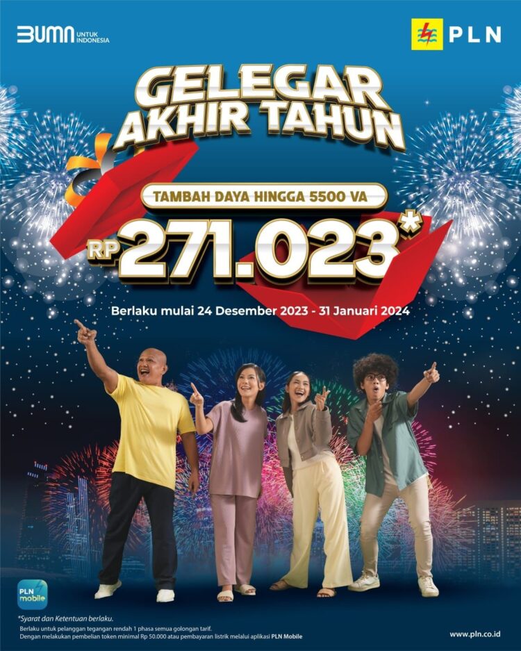 Spesial Akhir Tahun, PLN Gelar Promo Tambah Daya hingga 5.500 VA hanya Rp271.023 1 PROMO—PLN memberikan promo tambah daya lewat program Gelegar Akhir Tahun 2023.