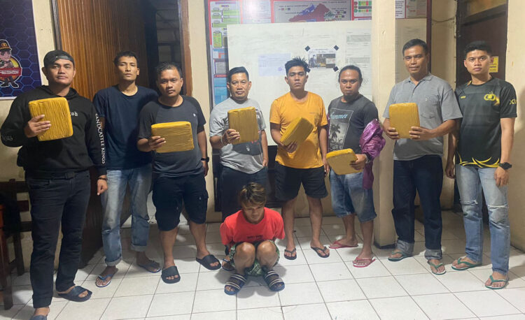 PENGEDAR GANJA— Tim Spider Satresnarkoba Polres Solok menangkap pengedar yang kedapatan menyimpan enam paket besar ganja dalam rumahnya.