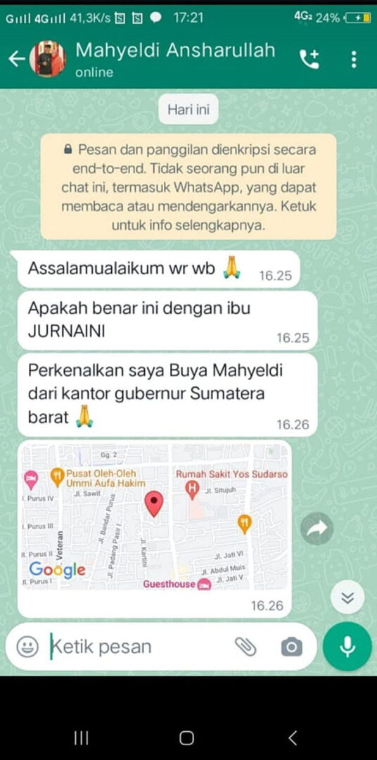 Pesan Whatsapp Mengatasnamakan Gubernur Sumbar Kembali Marak