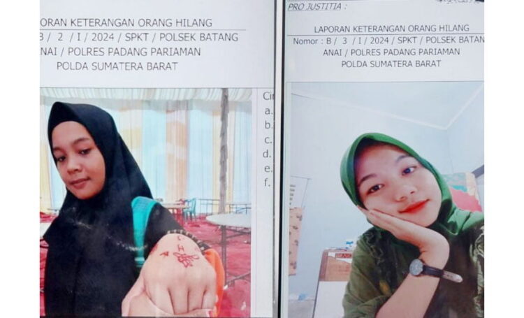 2 Mahasiswi STIE KBP Padang Hilang Misterius, Motornya Ditinggal di Ladang Bengkuang, Polisi Temukan Sandal Sebelah Kiri 1 Dua orang mahasiswi STIE KBP Padang dilaporkan hilang. Korban bernama Siska Oktavia Rusdi (24) warga Batang Anai dan Adek Gustiana (23) warga Pasaman.