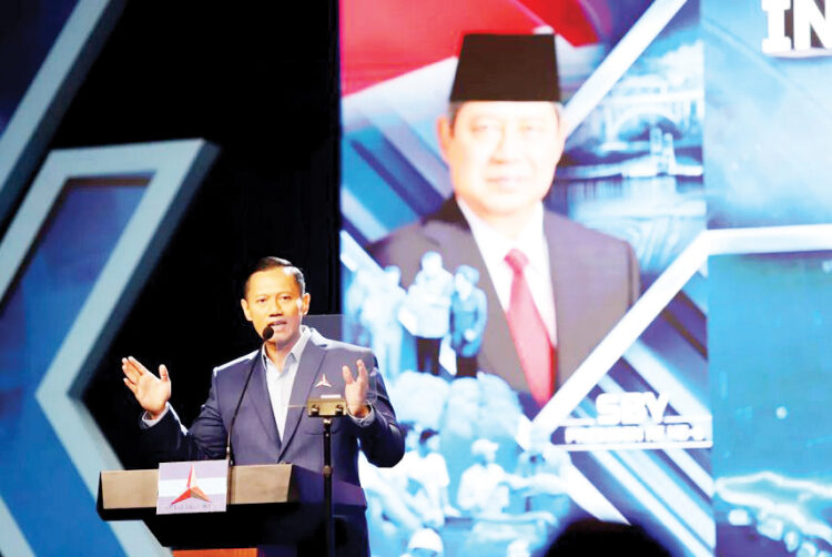 PIDATO POLITIK— Ketua Umum Partai Demokrat Agus Harimurti Yudhoyono (AHY) menyampikan pidato politiknya di Jakarta, Selasa (6/2/).