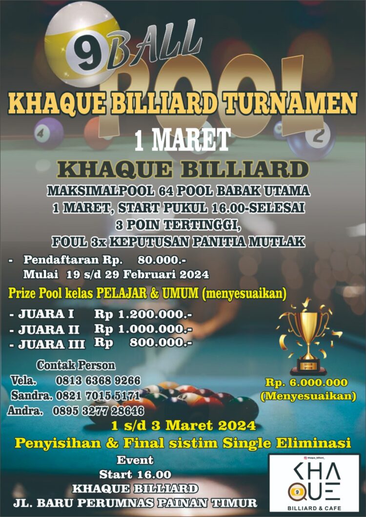 KHAQIU BILLIARD TOURNAMEN Siap di Geber Se - Kabupaten Pesisir Selatan 1 b9821a38 bb7f 44db 954d 8fcefa2bc5e2