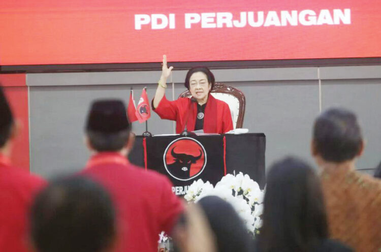 PIDATO POLITIK— Ketua Umum PDIP Megawati Soekarnoputri berikan pidato politik di HUT ke-51 PDIP.