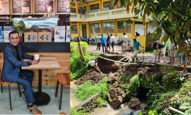 Jalan penghubung Nagari Padang Magek Guguak Gadang yang terban sedang diperbaiki masyarakat sekitar secara swadaya. (chandra antoni)