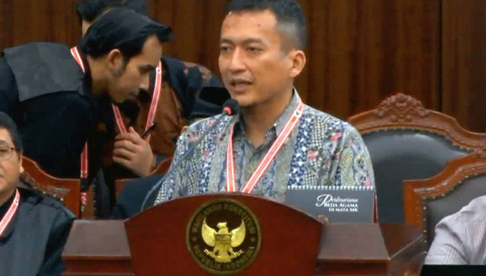 SIDANG— Security Analyst Tim Pengembang Sirekap KPU, Yudistira Dwi Wardhana, di sidang lanjutan PHPU Presiden dan Wakil Presiden 2024, di MK.