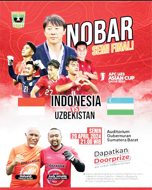 Yuk! Dukung Rizki Ridho Dkk Menuju Paris 2024, Gubernur, Wagub Ajak Nobar di Auditorium dan 5 Videotron 1 nobar timnas