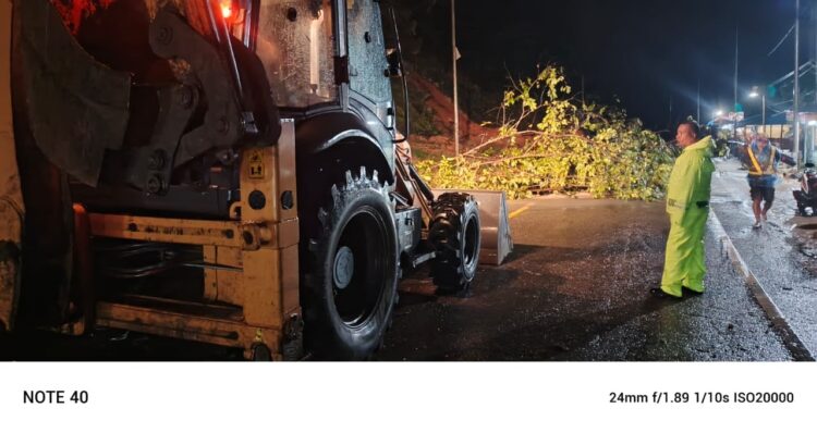 Longsor di Kelok 9, Arus Lalin Sumbar-Riau Sempat Tutup 6 Jam 1 PEMBERSIHAN MATERIAL LONGSOR—Alat berat dan petugas berjibaku mengevakuasi material longsor di badan Jalan Sumbar-Riau kelok 9.