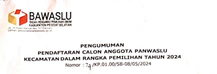 Bawaslu Pessel Sampaikan Pengumuman Peserta Existing Calon Panwaslu Kecamatan Pemilu 2024 1 Capture