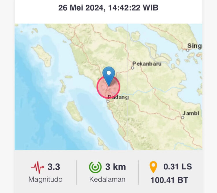 Bukittinggi Diguncang Gempa Dangkal Lima Kali, Akibat Aktivitas Sesar Sianok 1 GEMPA— BMKG mencatat terjadi gempa susulan di Bukittingi, dengan kekuatan magnitudo 3,3 pada Minggu (26/5).