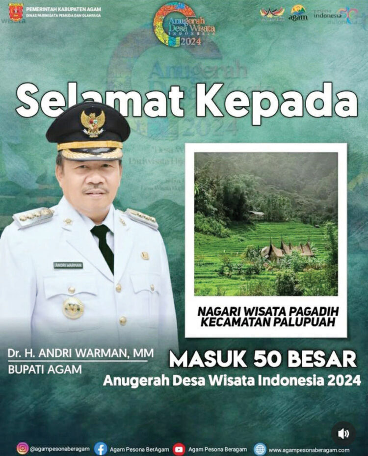 Nagariu Pagadih Masuk Nominasi 50 Besar ADWI 2024 1 Pagadih Nominasi 50 Besar ADWI 2024 Menparekraf RI Bakal Tinjau Lapangan