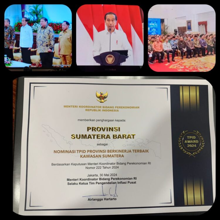Provinsi Sumbar Berhasil Terpilih Sebagai Nominasi TPID, Berkinerja Terbaik Kawasan Sumatera 1 BERGENGSI—Penghargaan bergensi dari Pemerintah Pusat. Kali ini penghargaan tersebut berasal dari Menteri Koordinator Bidang Perekonomian (Menko Perekonomian) RI selaku Ketua Tim Pengendalian Inflasi Pusat.