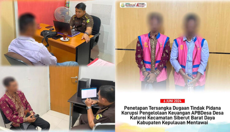 Kejari Mentawai Tahan 2 Tersangka Dana Desa, Rugikan Negara Rp 661 Juta 1 Dua perangkat desa Katurei Kecamatan Siberut Barat Daya ditetapkan sebagai tersangka oleh pihak Kejaksaan Negeri Kejari Kepulauan M