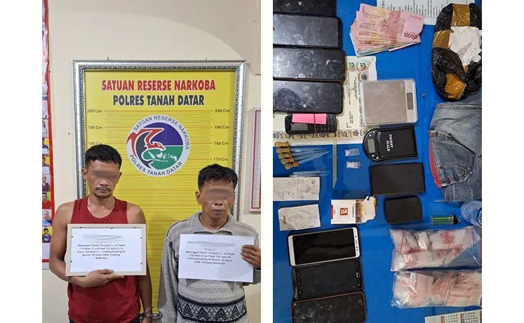 PENGEDAR— Dua pengedar sabu ditangkap jajaran Satresnarkoba 
Polres Tanahdatar.
