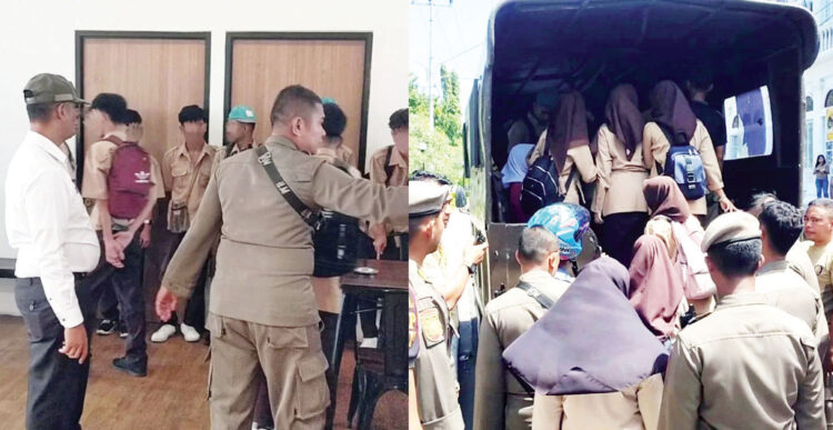 BOLOS SEKOLAH— Sebanyak 37 pelajar diamankan petugas Satpol PP saat tengah asyik duduk di kafe di kawasan Padang Selatan. Para pelajar keluyuran atau membolos saat jam sekolah.