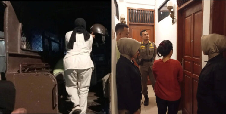 RAZIA PENGINAPAN— Petugas Satpol PP Kota Padang, menemukan dugaan pelanggaran di salah satu hotel di kawasan Kecamatan Padang Barat, Senin (29/7) malam. Dua pasangan diamankan dari salah satu penginapan.