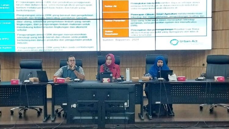 Pemko Padang Lanjutkan Pembangunan Ramah Lingkungan dan Berbasis Ketahanan Iklim 1 FORUM DISKUSI— Kepala Bappeda Kota Padang, Yenni Yuliza memberikan materi dalam Forum Group Discusion terkait Urban Act Project penjaringan potensi iklim, Rabu (24/7), di Ruang Abu Bakar Jaar.