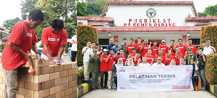 PELATIHAN PEMASANGAN SEPABLOCK— Sebanyak 25 tukang yang berasal dari ring 1 PT Semen Padang, mendapat pelatihan Teknis Pemasangan Semen Padang Bata Interlock atau Sepablock, sejak 19-21 Agustus, di kantor di Diklat PT Semen Padang.