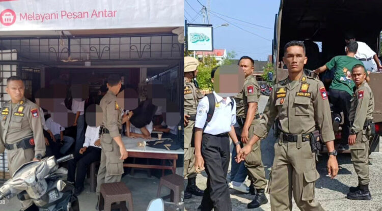 BOLOS SEKOLAH— Puluhan pelajar SMA kedapatan bolos sekolah dan malah asyik nongkrong di salah satu warung di kawasan Jati, Selasa (13/8), sekitar pukul 10.00 WIB.