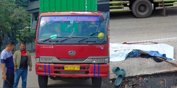 Petugas PKJR Sitinjau Lauik Tewas Ditabrak Truk, Sopir Sempat Kabur dan Ditangkap di Pelabuhan Teluk Bayur 1 TEWAS DITABRAK— Polisi mengevakuasi jenazah petugas PKJR Sitinjau Lauik yang tewas ditabrak truk. Sedangkan sopir dan truknya diamankan di Pelabuhan Teluk Bayur.