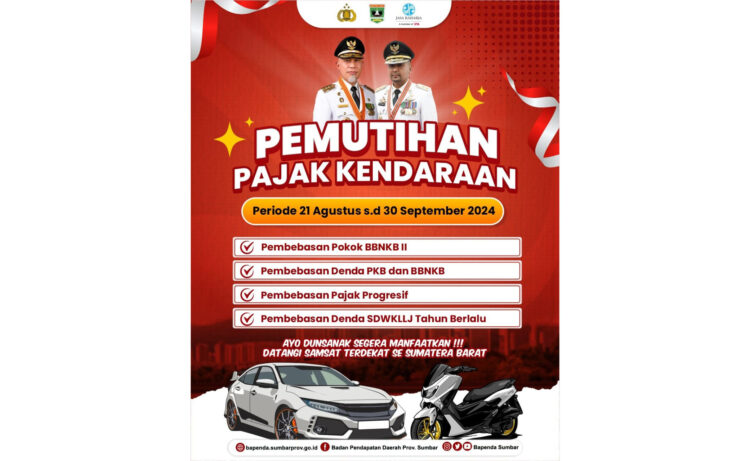 Dimulai 21 Agustus hingga 30 September 2024, Pemprov Sumbar Berlakukan Pemutihan Pajak Kendaraan Bermotor 1 Foto Utama