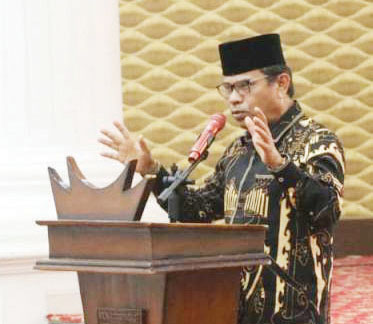 Kota Bukittinggi jadi Tuan Rumah Jambore Daerah Ke X Tahun 2024 1 GALA DINNER— Sekdako Bukittinggi, Martias Wanto saat memberikan sambutan dalam gala dinner pembukaan rangkaian acara Jambore Daerah X tingkat Sumbar, Senin (19/8).