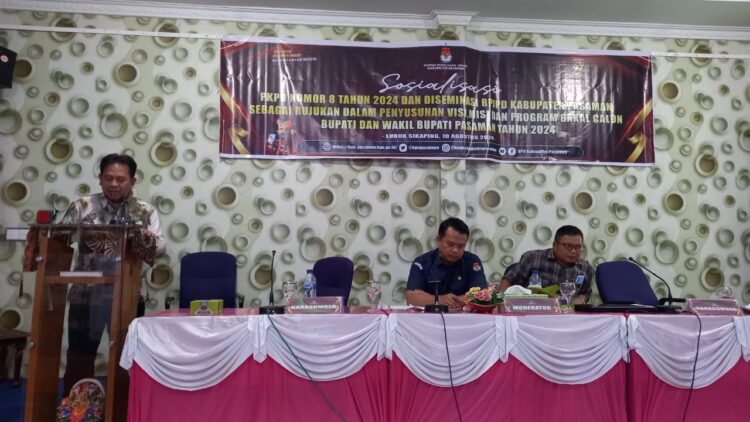 SOSIALISASI— KPU Pasaman laksanakan sosialisasi Peraturan KPU Nomor 8 Tahun 2024 dan diseminasi RPJPD Kabupaten Pasaman, Sabtu (10/8).
