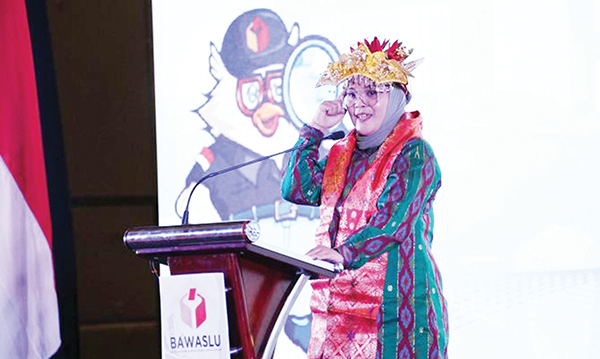 RAKOR— Anggota Badan Pengawas Pemilu (Bawaslu) RI Lolly Suhenty dalam Rapat Koordinasi Nasional (Rakornas) Evaluasi Pemberitaan Bawaslu pasca-Pemilu 2024 di Palembang, Sumatera Selatan (Sumsel).