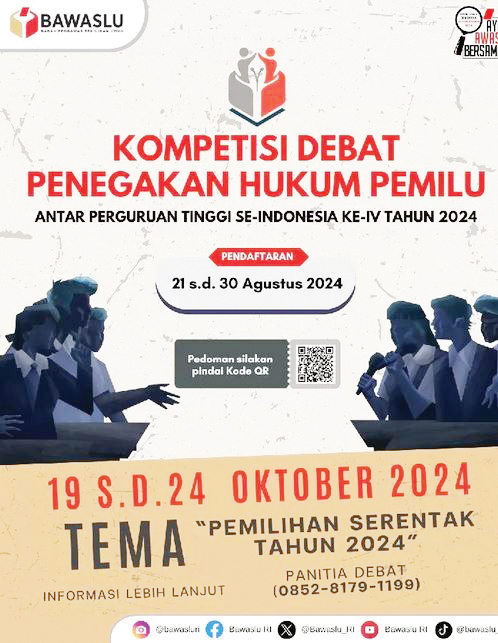 Ajak Mahasiswa Berkompetisi, Bawaslu RI Gelar Debat Penegakan Hukum Pemilu 1 bawaslu