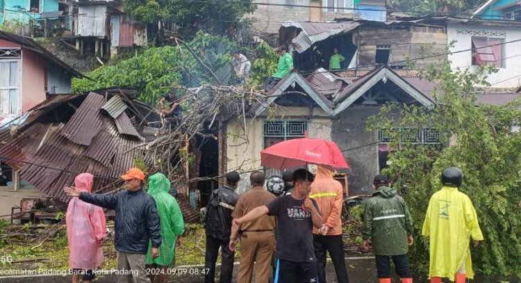 Pohon Tumbang di Batang Arau, 1 Warga Terluka, Hujan Merata, BPBD Imbau Warga Waspada Banjir dan Longsor 1 PEMBERSIHAN MATERIAL POHON— Petugas BPBD membersihkan material pohon yang menimpa rumah warga di kawasang Batang Arau, akibat hujan lebat disertai angin kencang sepanjang Senin (9/9).