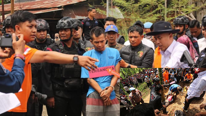 8 TKP, 70 Adegan dalam Kisah Tragis Kasus Gadis Penjual Gorengan, sadis!, Nia Dijerat, Diseret, Diperkosa lalu Dikubur 1 REKONSTRUKSI— Tersangka In Dragon saat memperagakan pemerkosaan dan pembunuhan Nia Kurnia Sari saat rekonstruksi yang dilaksanakan di TKP, Senin (7/10).