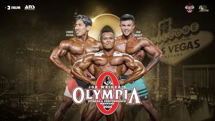 Kejuaraan Dunia Binaraga Olympia Las Vegas 2024, Tiga Atlet Olympian Indonesia Catat Sejarah Baru 1 ATLET BODYBUILDER— Tiga atlet bodybuilder Indonesia akan berlaga di panggung Olympia 2024, kompetisi tertinggi bodybuilding di dunia.
