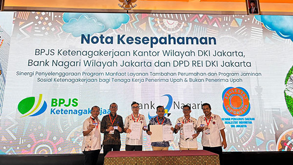 MENGGELAR MoU— Bank Nagari menggelar Memorandum of Understanding (MoU) dengan Rei Estate Indonesia (REI) Jakarta dan BPJS Ketenagakerjaan Kantor Wilayah  Jakarta.
