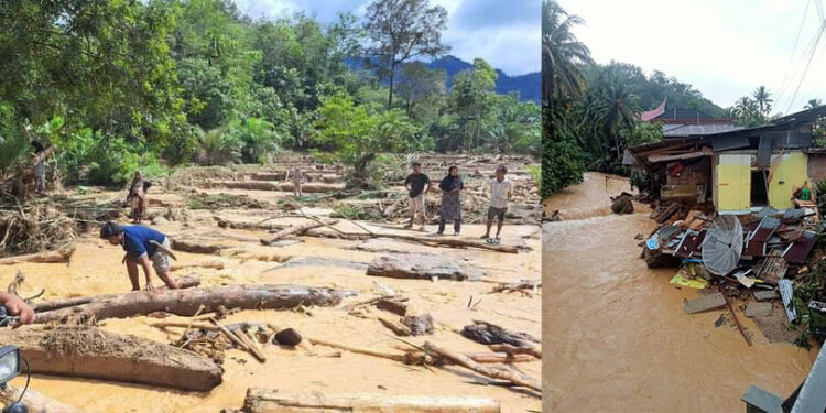 5 Nagari di Sijunjung Diterjang Banjir Bandang, Hancurkan Rumah, Sawah dan Infrastruktur 1 BANJIR BANDANG— Kondisi rumah warga yang rusak parah dan jalan yang diterjang banjir bandang di Kecamatan Sumpur Kudus,Sijunjung.