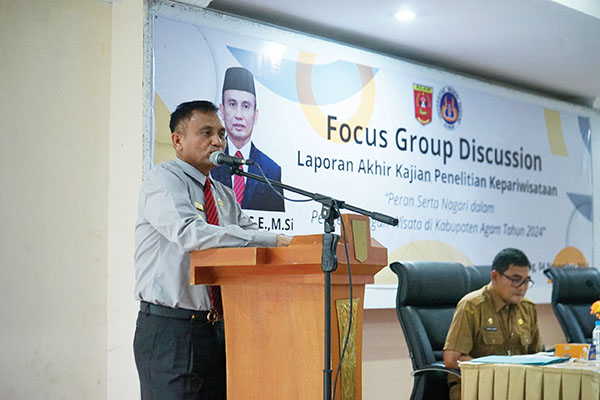 FGD Laporan Akhir Kajian Penelitian Kepariwisataan, Peran Serta Nagari dalam Pengembangan Wisata Kabupaten Agam 1 FORUM GROUP DISCUSSION– Forum Group Discussion Laporan Akhir Kajian Penelitian Kepariwisataan dengan tema “Peran Serta Nagari dalam Pengembangan Wisata Kabupaten Agam” digelar hari ini di Aula Bappeda Kabupaten Agam, Selasa (4/11).\