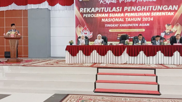 16 Kecamatan di Agam Selesai Rekapitulasi Suara Pilkada 1 RAPAT PLENO— Rapat pleno rekapitulasi penghitungan suara yang digelar oleh KPU Agam, Selasa (3/12).